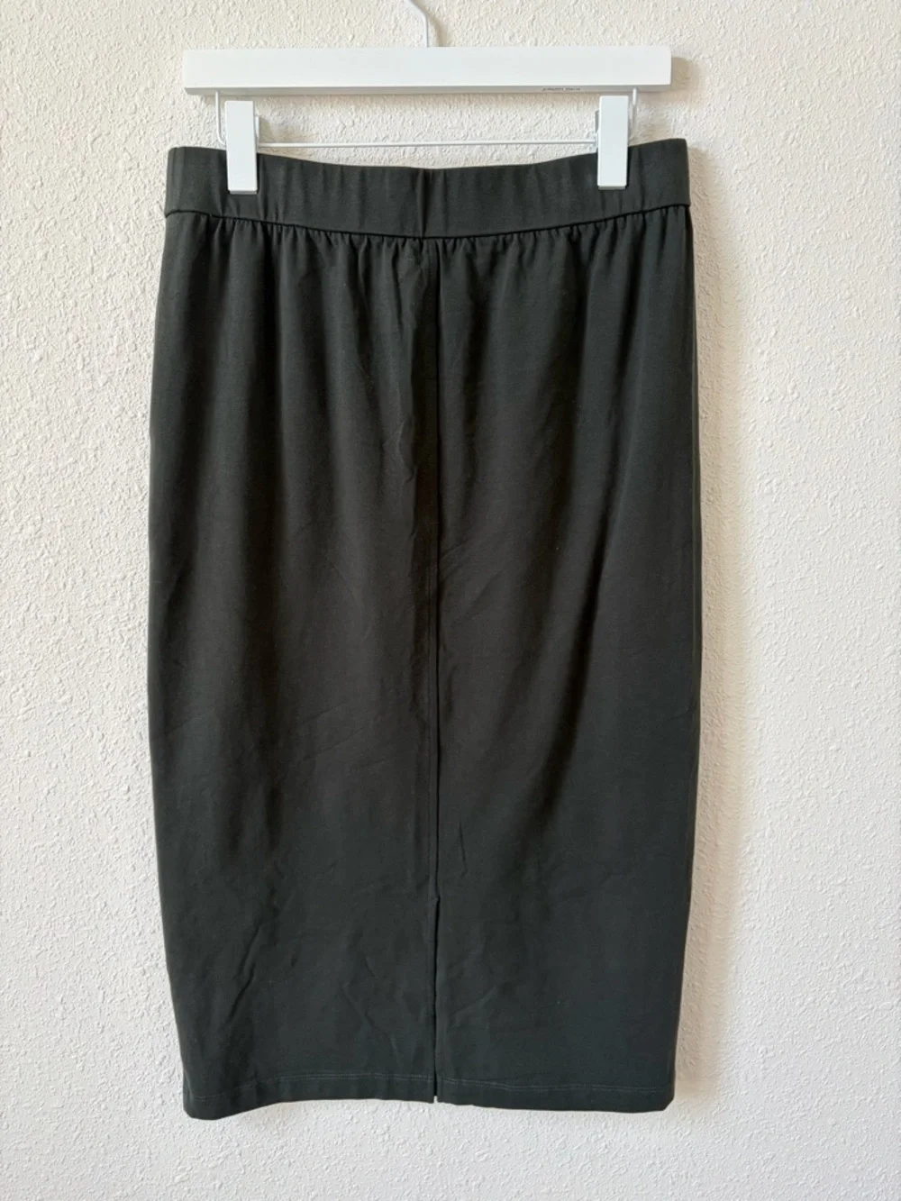 Eileen Fisher Cotton Stretch Pull On Midi Skirt Green Gray Size Small